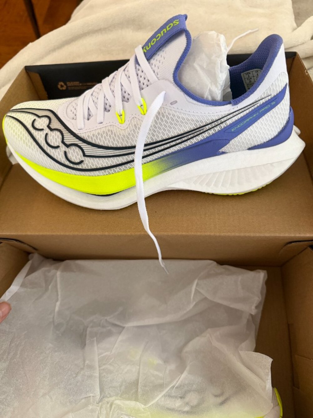 Saucony Endorphin Pro 5 Women's 8 White/Iolite Carbon Plate Racing Shoe NWT - Picture 6 of 8
